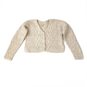 Anthropologie Ivory Mohair Blend Cable-Knit Cardigan Sweater M Button Front